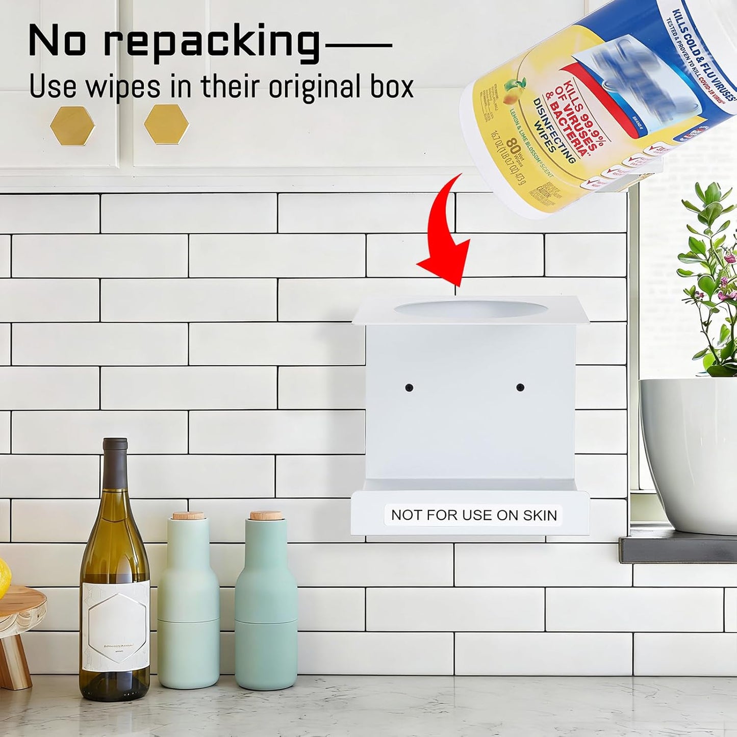 KoKone Wall Mount Wipes Dispenser Compatible for Clorox Lysol - Metal Wipe Canister Holder Cleaning Wipe Holder Container - White Wall Wipes Dispenser Keeper for Kitchen Bathroom Public Restroom