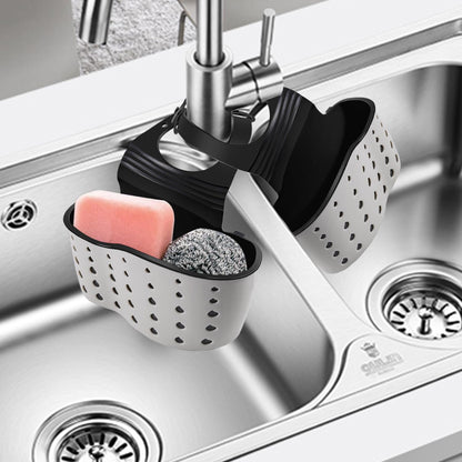 Kitchen Sink Caddy Sponge Holder for Kitchen Sink Accessories Organizer Dish Sponge Holder Ajustable Strap Faucet with Drain Holes for Drying (1 pc Beige)