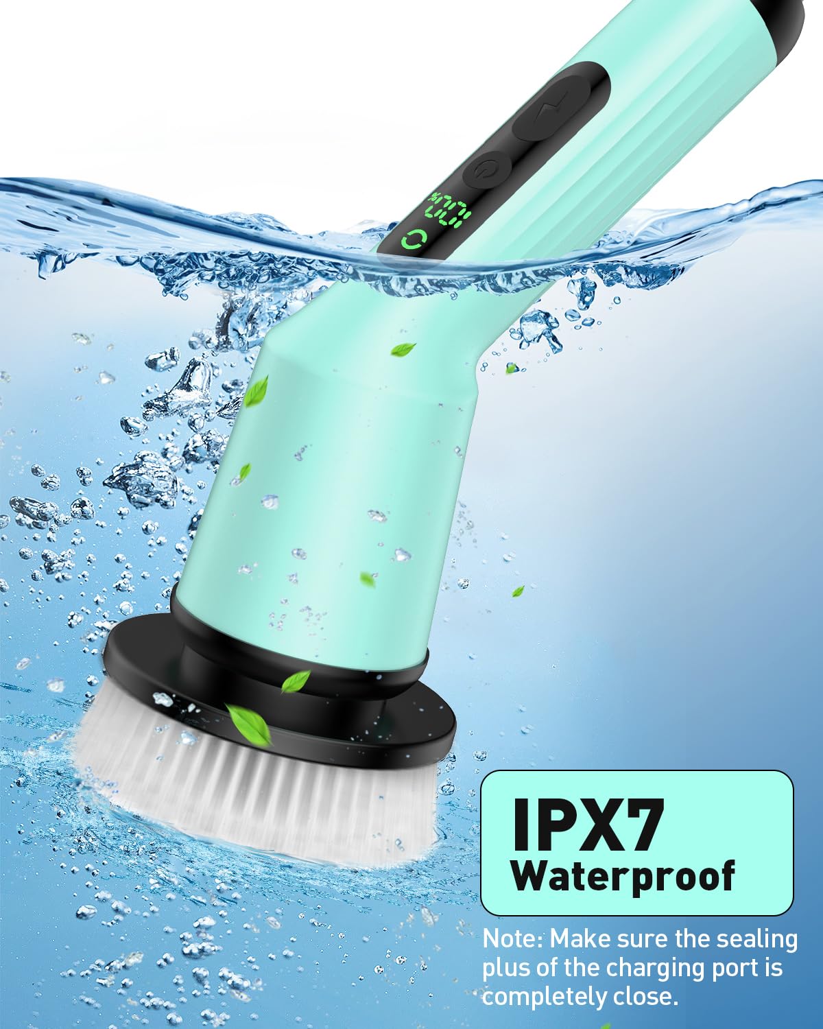 Electric Spin Scrubber for Cleaning Bathroom, Shower Scrubber Cordless Cleaning Brush with IPX7 Waterproof & 2 Speed, 3 Brush Heads, Bathroom Cleaning Supplies for Shower Tub Kitchen Tile Toilet White