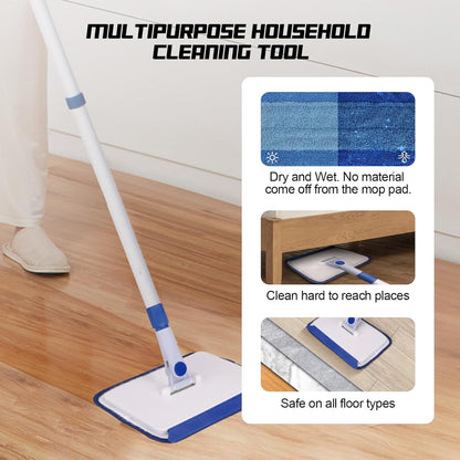 Qaestfy Baseboard Cleaner Tool with Handle, Wall Floor Mop with Extendable Long Handle Duster for Cleaning Window, Floor, Skirting Board, Ceiling, Shower, Tub Tile, Kitchen with 6 Reusable Pads