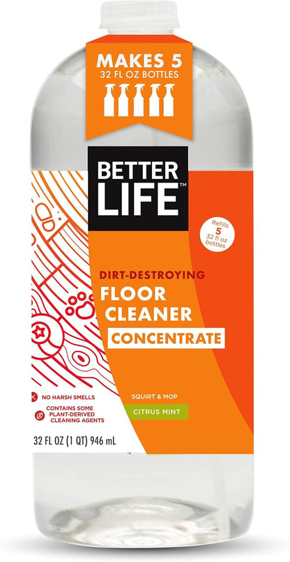 Better Life Floor Cleaner - Liquid Multipurpose Cleaner for Wood, Tile, Laminate, Vinyl, Bamboo - Hardwood Floor Cleaner for Mopping - Citrus Mint, 32 Fl Oz (Pack of 2)