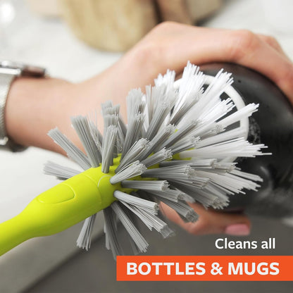 Full Circle Clean Reach - Bamboo Long Handle Bottle & Mug Brush with Replaceable Head, for Deep Cleaning Water Bottles, Baby Bottles, Glasses, and Tumblers, White