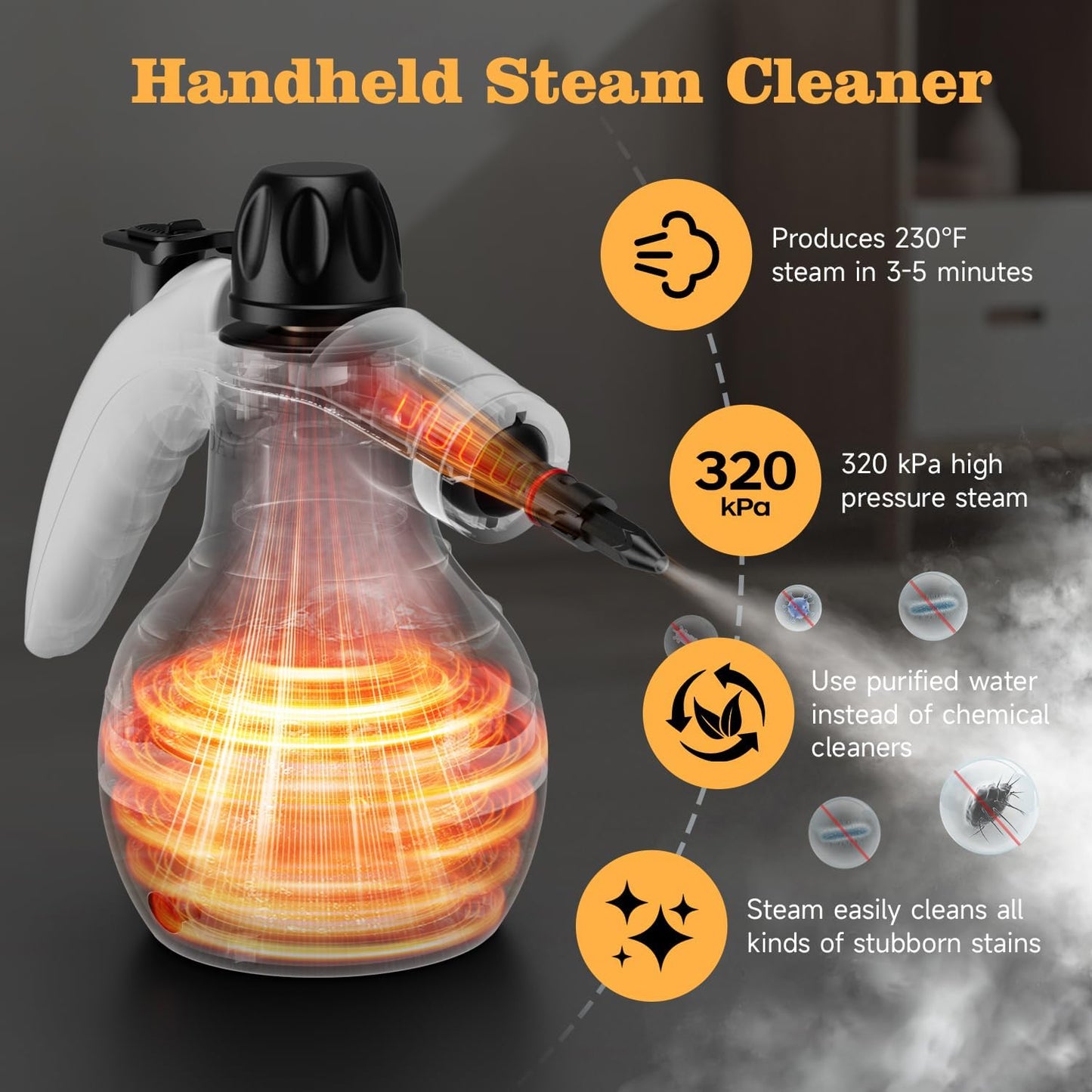 TICYACK Handheld Steam Cleaner, Steam Cleaner with 16 PCS Accessory & Safety Lock, 500ML Capacity, Multi-Surface Deep Cleaning for Home, Car, Bathroom, Grout, Floor, Window (White)