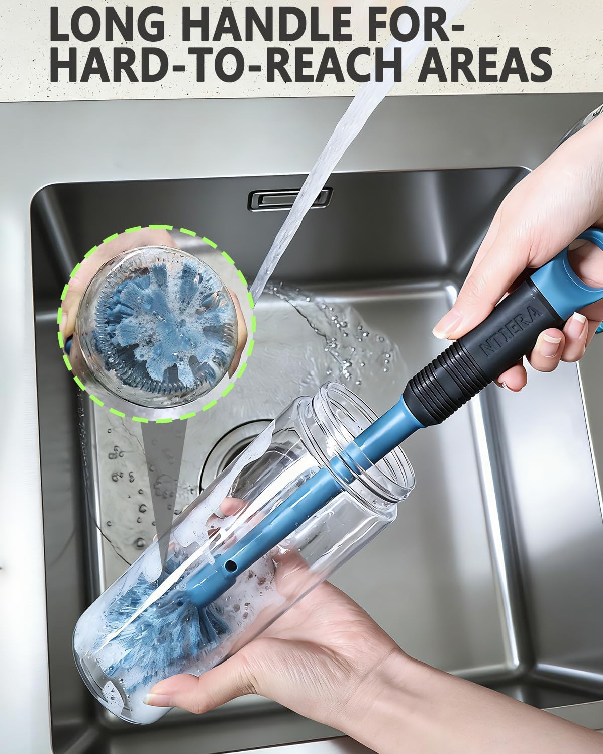 NTIERA 2-in-1 Bottle Brush Cleaner Kit Set,Long Water Bottle Cleaning Brushes,Hidden Straw Brush in Handle,BPA-Free Dishwasher-Safe,for Stanley & Owala Water Bottle,Baby Bottles Cup