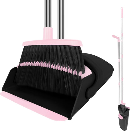 Purple Broom with Dustpan Combo Set, 51" Long Handle Household Cleaning Tool, Ideal Broom and Dustpan Set for Pet Hair and Home Use