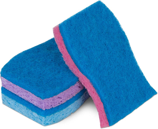 Smart Design Non-Scratch Cellulose Smart Scrub Sponge - Set of 9 - Ultra Absorbent - Ergonomic Shape - Cleaning, Dishes, & Hard Stains - Cool Geometric Pattern - Blue, Pink, Purple