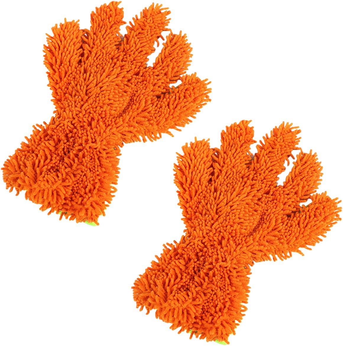 2PCS Car Wash Mitts, Double Sided Chenille Microfiber Dusting Gloves with 5-Finger Design, Anti-Scratch Auto Interior Exterior Detailing Mitt for Cleaning Wheel Tight Spot (Purple)