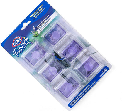 Clorox Fraganzia Stick-On Gel Fresheners, Lavender with Eucalyptus Trash Can Deodorizer Up to 30 Days Scent, Odor Absorber for Kitchen, Bathroom, Closet, No Plug or Batteries, 0.12 Fl Oz, 6 Count