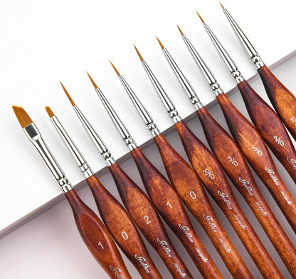 Golden Maple Detail Paint Brushes Set 10pcs Miniature Brushes for Fine Detailing & Art Painting - Acrylic, Watercolor, Oil, Models