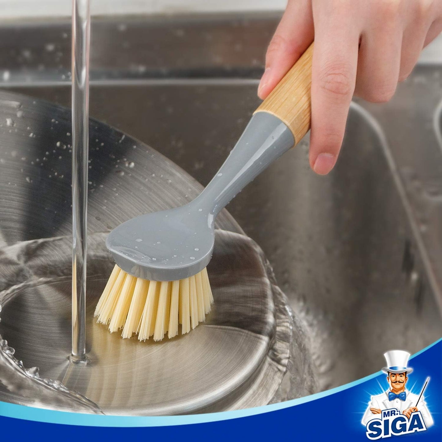 MR.SIGA Bamboo Palm Brush, Scrub Brush for Dishes Pots Pans Kitchen Sink Cleaning, Pack of 2