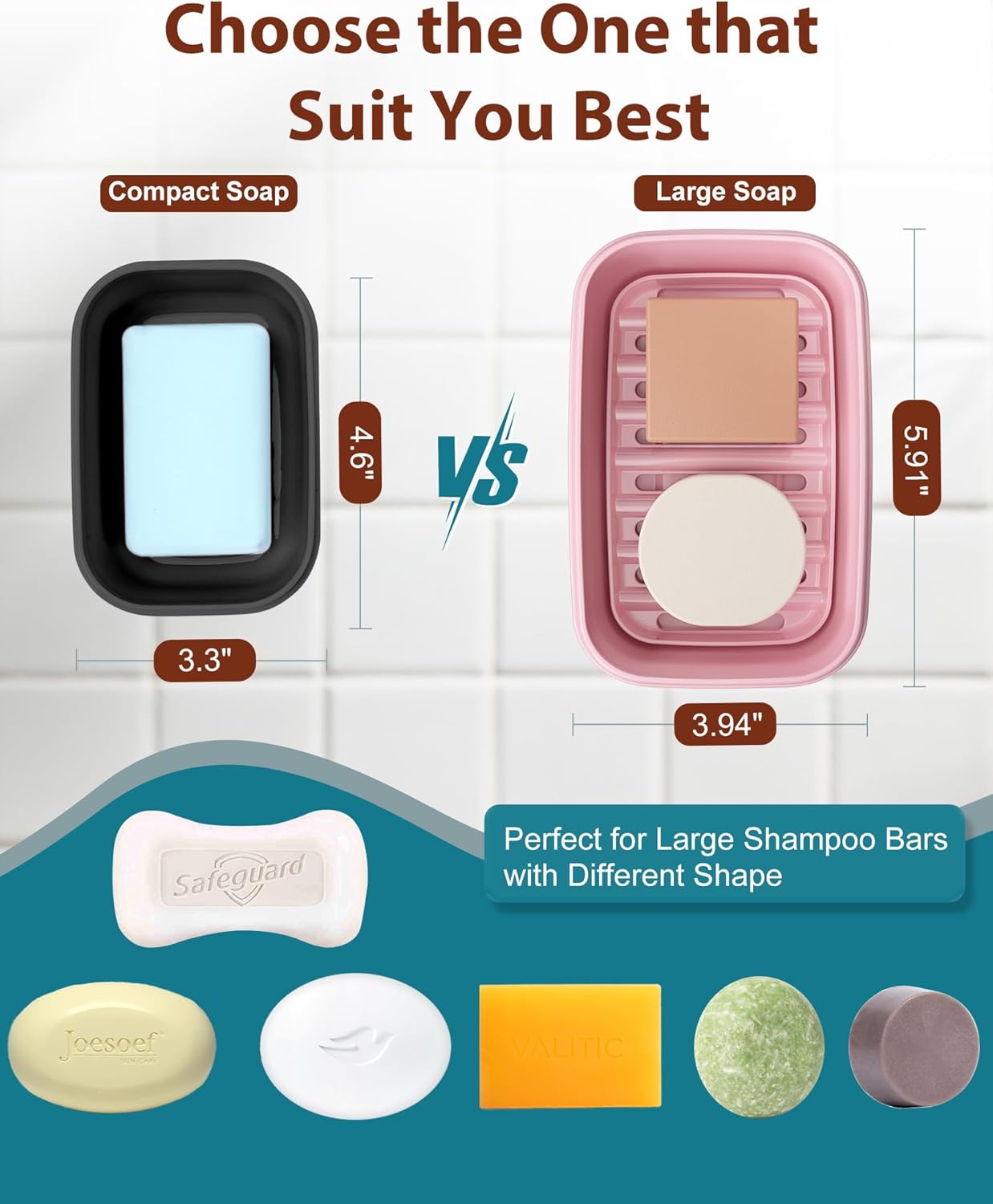 Quatish Leakproof Soap Dish with Lid & Draining Layer, Shatterproof Travel Bar Soap Holder Case Container, Portable Travel Size Toiletries Essentials for Camping, Gym, Bathroom, Black