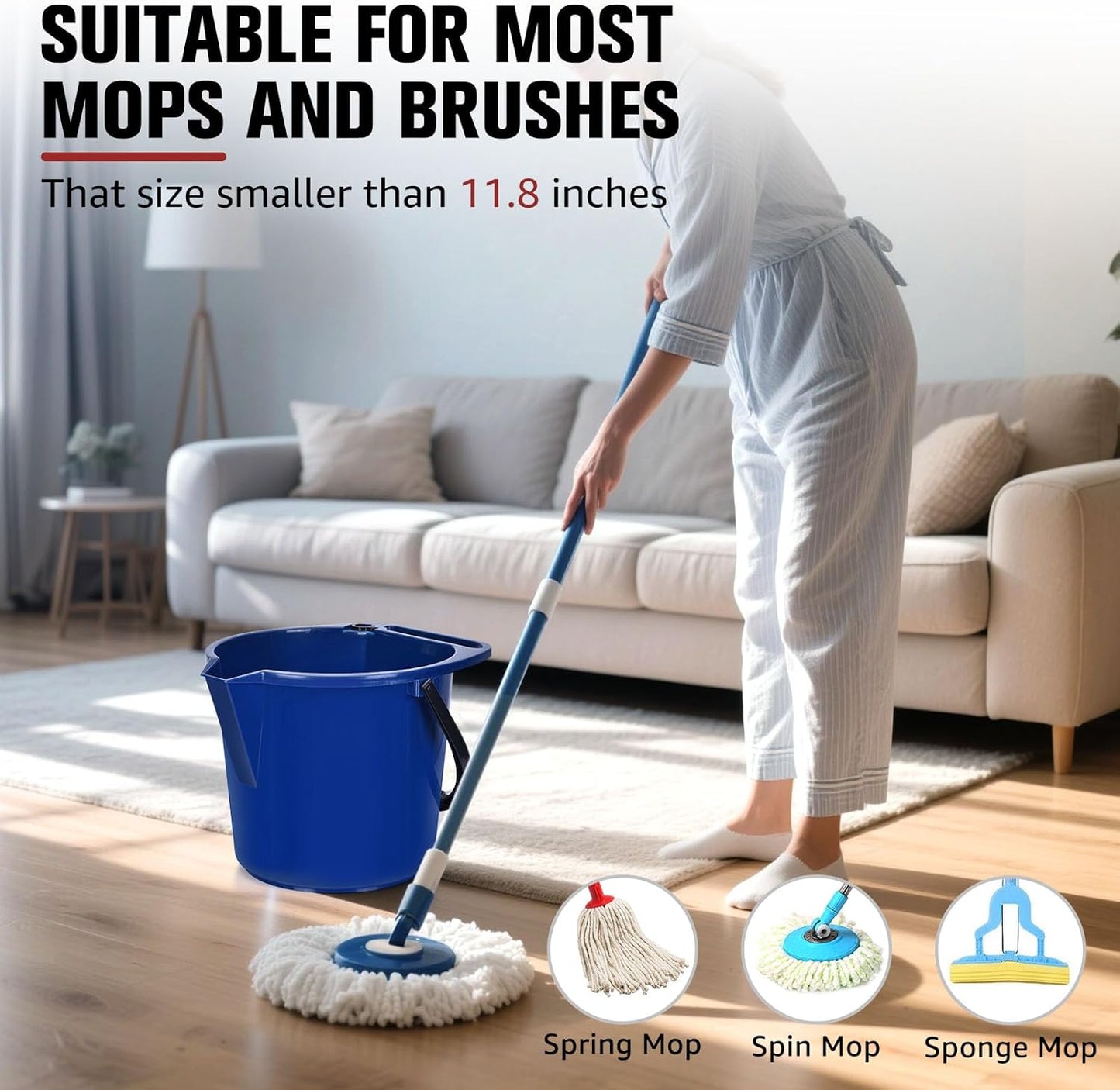 Matthew Cleaning 4.2 Gallon Mop Bucket, Heavy Duty Plastic Cleaning Bucket with Built-in Pour Spout, Mop Holder and Comfort Grip Handle, House and Commercial Cleaning Supplies, 1 Pack Black