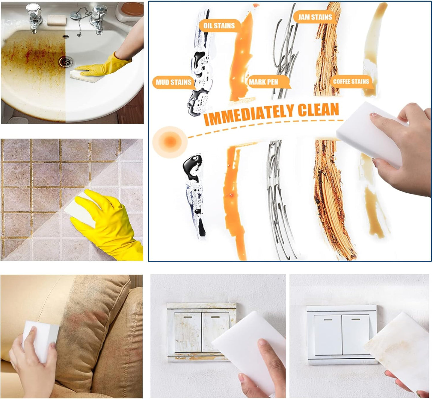 100Pack Magic Sponge Eraser, Extra Large Melamine Foam Sponge, Multi-Functional Household Cleaning Sponges, No Scratch Cleaning Pads for Kitchen, Oven, Bathroom, Bathtub, Sink, Wall, Shoes