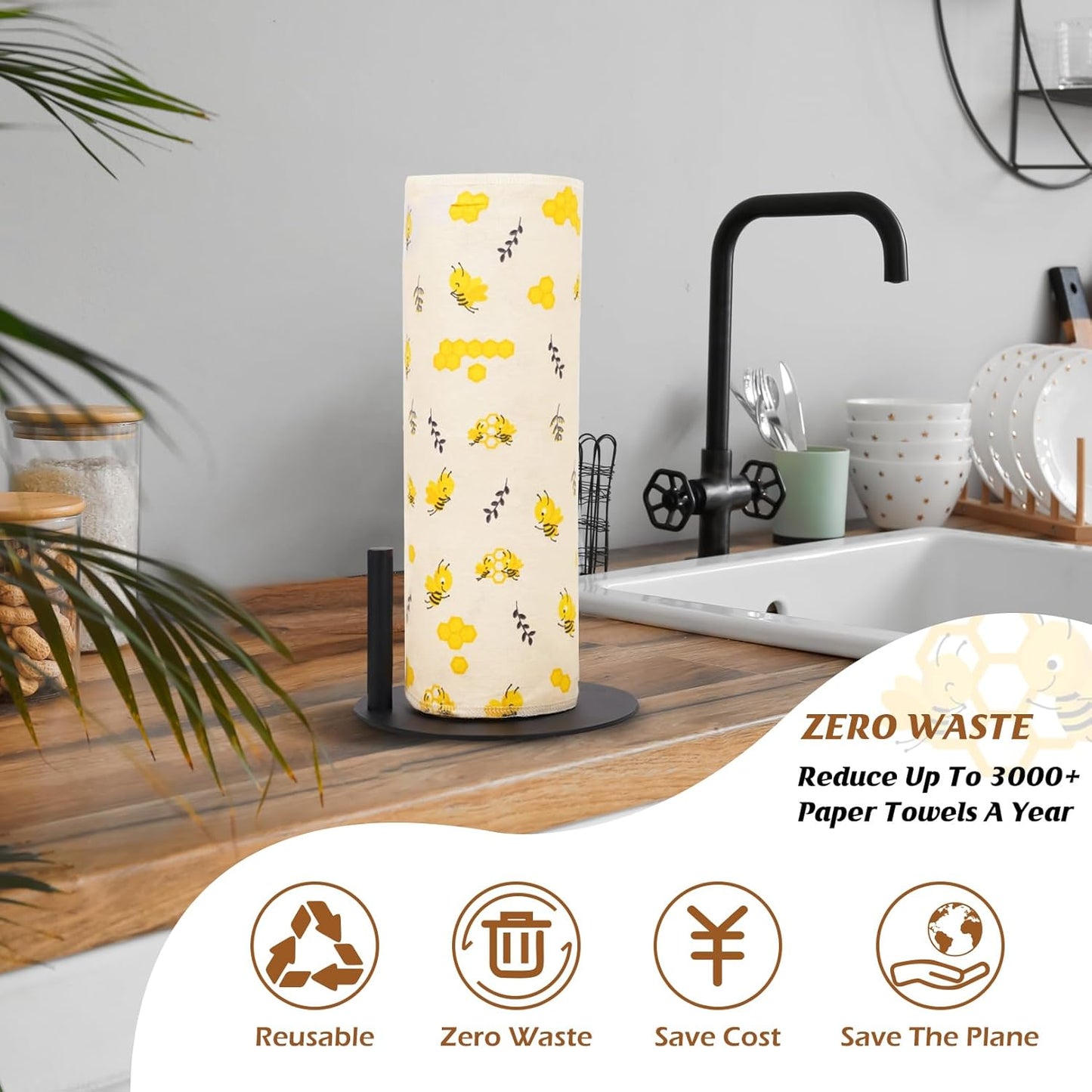 Paper Towels Washable Roll: 25Pack Cotton Cloth Paper Towels 11.8x11.8In Absorbent Soft Flannel Paperless Towels Alternative for Kitchen Reusable Napkins Zero Waste (Flower, Large)
