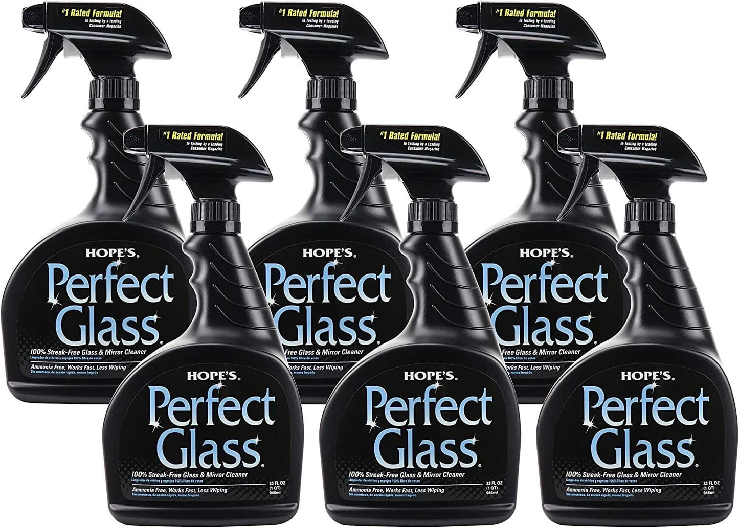 HOPE'S Perfect Glass Cleaner Spray, Streak-Free, Ammonia-Free Window, Mirror, Screen, Tinted Glass, and Shower Door Cleaner, Indoor and Outdoor Glass Surfaces, 32 Fl Oz, Pack of 1