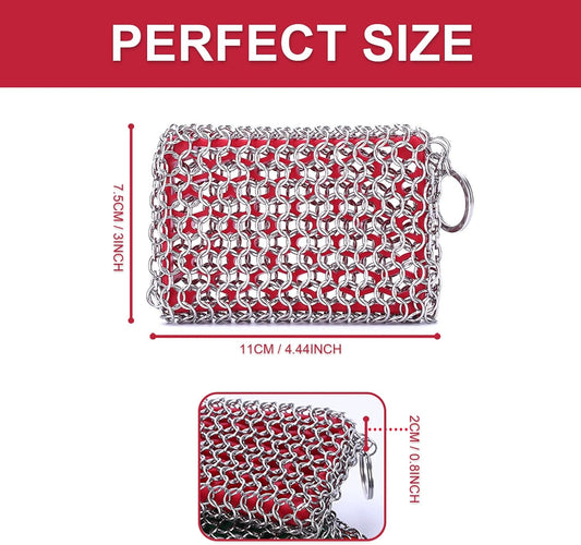 Cast Iron Scrubber, Chain Mail Scrubber with Silicone Insert, 316L Stainless Steel Chainmail for Cast Iron Skillet, Dutch Oven, Cookware, Kitchen Cleaning Accessory, Dishwasher Safe