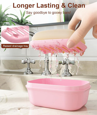 Quatish Leakproof Soap Dish with Lid & Draining Layer, Shatterproof Travel Bar Soap Holder Case Container, Portable Travel Size Toiletries Essentials for Camping, Gym, Bathroom, Black