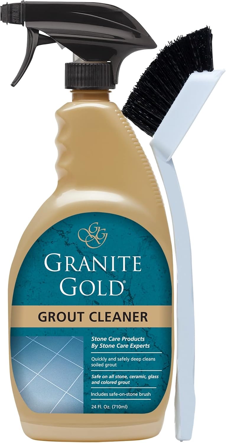 Granite Gold Grout Cleaner Spray with Brush for Stone, Ceramic, Glass & Colored Grout, 64 Fluid Ounces + 24 Fluid Ounces + 4 brushes