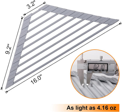 Corner Sink Caddy Triangle Dish Drying Rack for Sink Corner, Sponge Holder Roll Up Dish Drying Rack Over The Sink, Stainless Steel Kitchen Sink Organizer Drainer Mat Sponge Caddy for Counter Storage