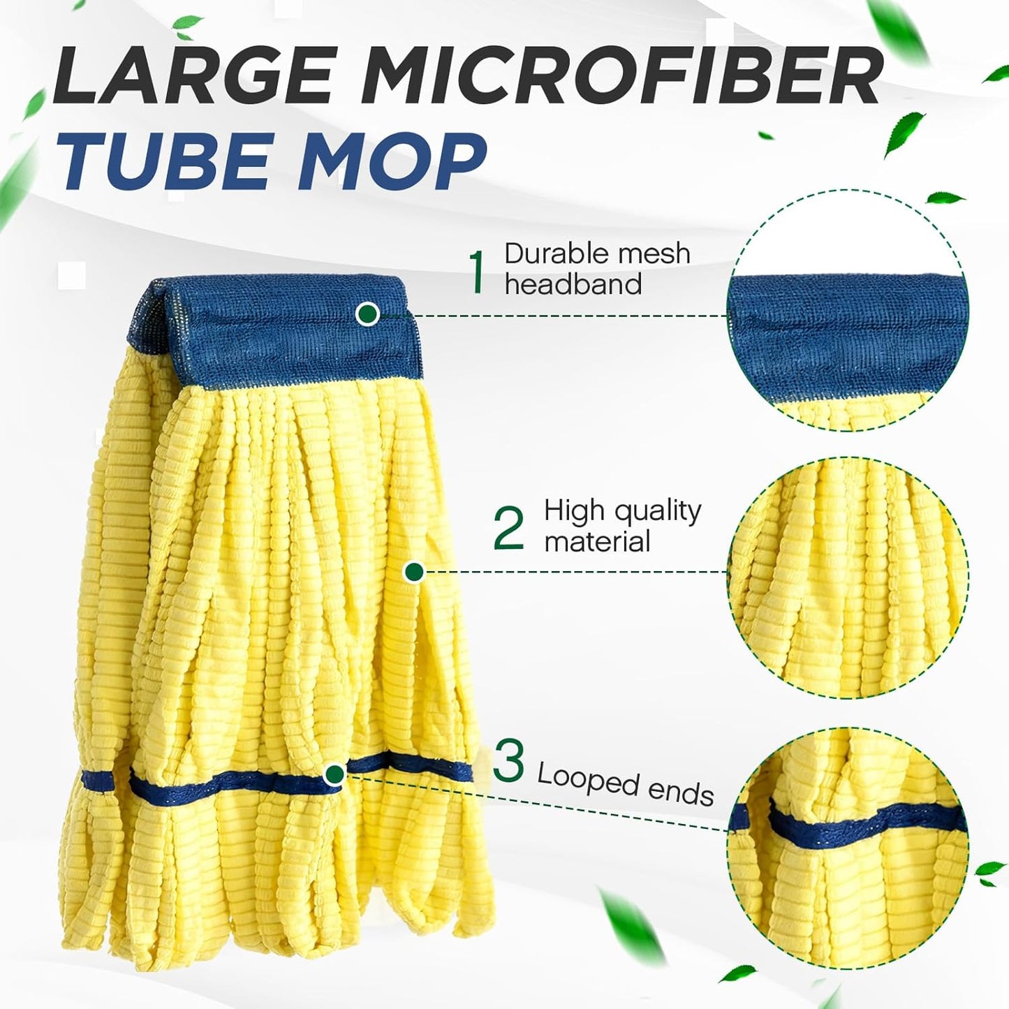Hushee 6 Pack Large Microfiber Tube Mop Heads 18 oz Heavy Duty Commercial Industrial Wet Mop Head Refill Reusable Machine Washable Looped End Mopheads for Hardwood, Tile, Laminate Floors (Blue)