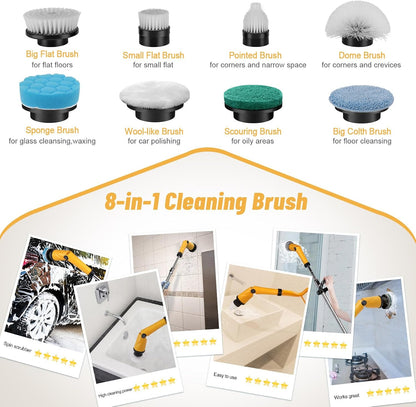 Qimedo Electric Spin Scrubber with Two Batteries Q2 Pro,1500 RPM High Power Electric Scrubber for Cleaning,Shower Cordless Cleaning Brush with Display for Tub/Tile/Floor (Effortless Handle/8 Brushes)