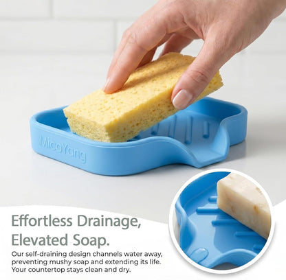 MicoYang Silicone Bathroom Soap Dishes with Drain Spout-Bathroom and Kitchen Sink Organizer,Sponge Holder,Dish Soap Tray,Perfect for Dispenser,Scrubber,Bottle,Cup on Sink or Counter-Black 4.9"×3.2"
