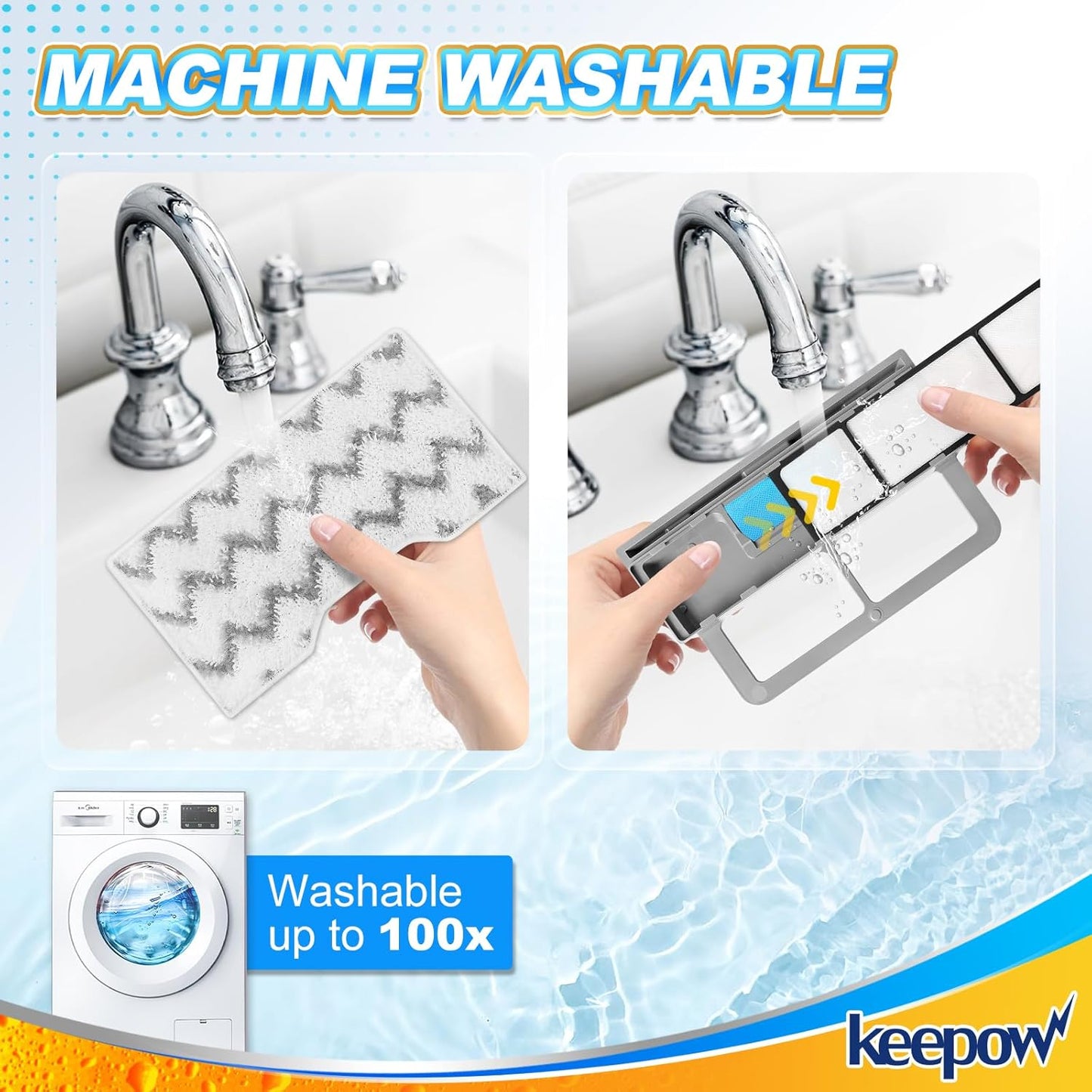 KEEPOW Reusable Mop Replacement Pads Compatible with Shark Vac Mop VM252 VM200 VC205 VM250 VM180 VM401 QM250 VM190, Washable Vacuum Mop Pad Refills, Upgraded Design of Dirt Chamber (1+3+6 Pads)