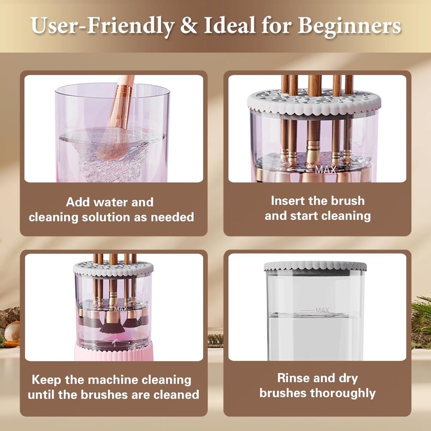 Automatic Makeup Brush Cleaner, Makeup Brush Cleaner Machine, Make Up Brush Cleaner Suitable for Various Sizes of Makeup Brushes,Cleaning and Drying 2 in1 Electric Makeup Brush Cleaners.
