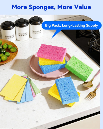 Temede Cellulose Sponges,Heavy Duty Scrub Sponges,Non-Scratch Kitchen Sponges for Dish,Colorful Compressed Dish Scrubber Sponge for Household,Cookware,Bathroom,6pcs