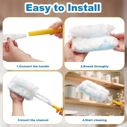 30 pcs Duster Refills Heavy Duty Disposable 180° Dusters Kit Electrostatic Multi-Surface Replacement with 1 Handle for Cleaning Kitchen Blue