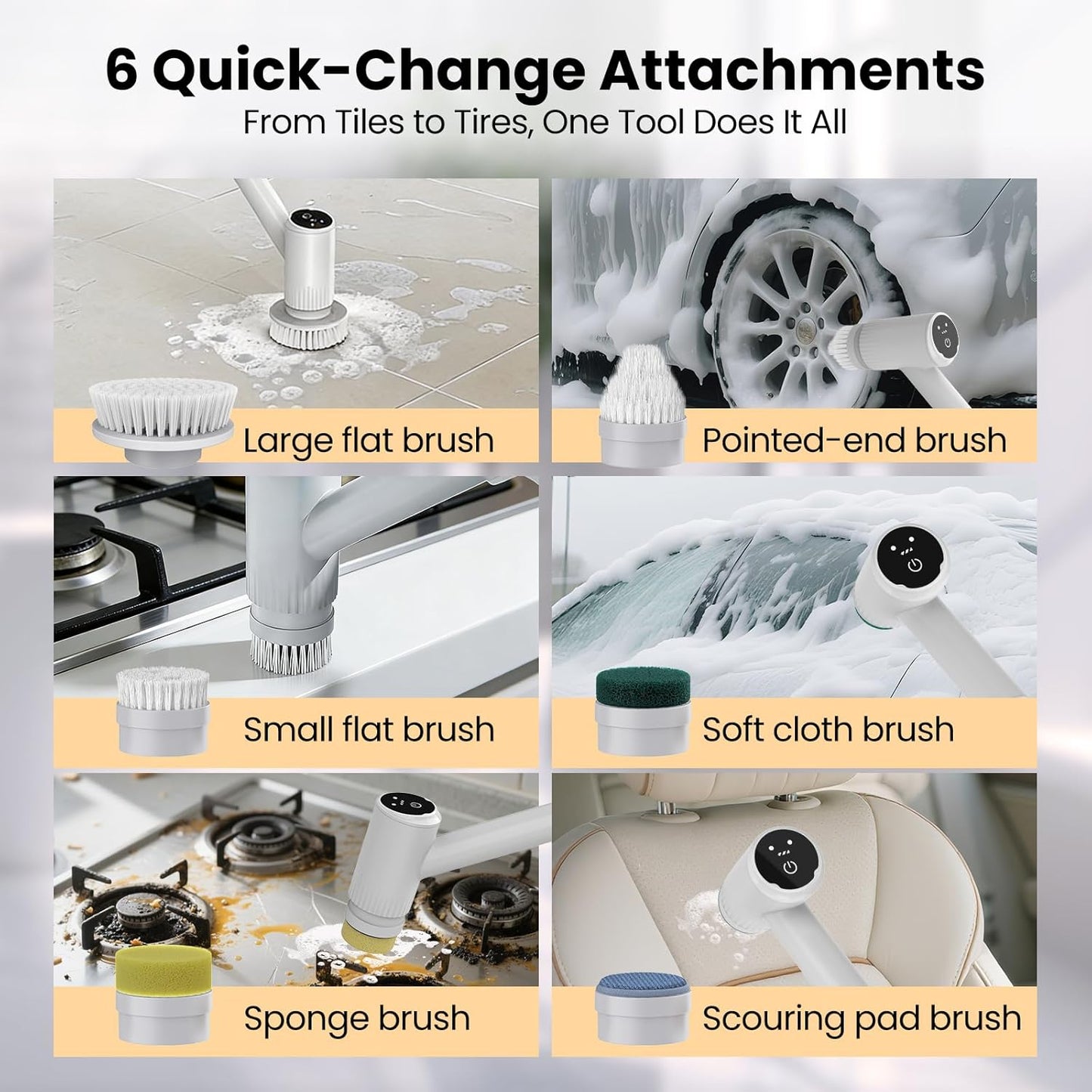 Electric Spin Scrubber - 4500mAh Cordless Cleaning Brush with 6 Brush Heads, 47" Adjustable Handle Relieves Back Pain, IPX7 Waterproof Power Scrubber for Bathroom Shower Floor Tile Bathtub
