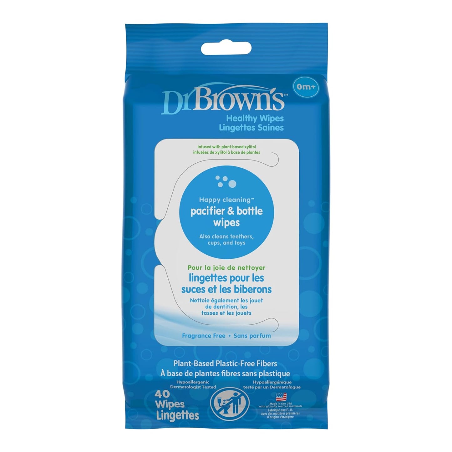 Dr. Brown's Bottle and Pacifier Healthy Wipes, Safely Clean Bottles, Baby Items, and Feeding Essentials, Hypoallergenic, 40 count, 3-Pack (Packaging May Vary)