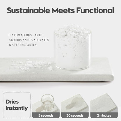 2PCS Water Absorbing Stone Drying Tray for Kitchen Counter & Bathroom Sink, Diatomite Faucet Splash Guard, Soap Dispenser Rack & Sponge Holder Caddy Organizer, Marble White (Printed Pattern), 9"x 3.5"