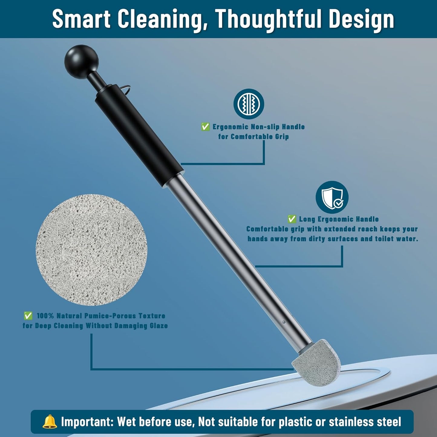 Pumice Stone Toilet Bowl Cleaner,16.7Inch Toilet Pumice Stone with Handle Cleans Hard Water Ring Calcium Buildup&Stains for Toilet Bath Kitchen Household Cleaning (Grey)