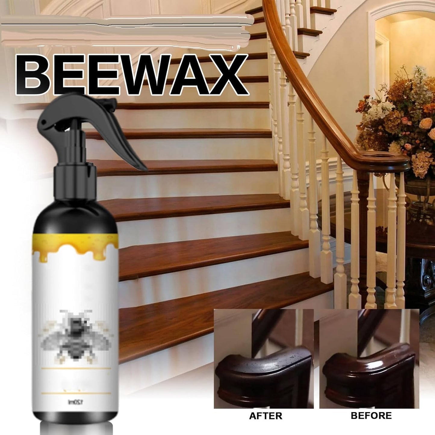 Natural Beeswax Care Spray & Restorer, Beeswax Spray For Wood, Bees wax Sprays Cleaner, Wood Floor Polish, For Leather & Furniture Polish (2PC)