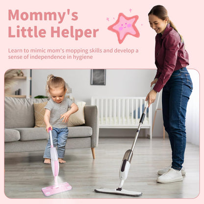 Kids Spray Mop, Fun & Functional Toddler Mop Cleaning Set,Real Working Mini Mop, Pretend Play Toy –Includes Spray Bottle,Washable Microfiber Pads, Montessori Kids Cleaning Toy Set -Green