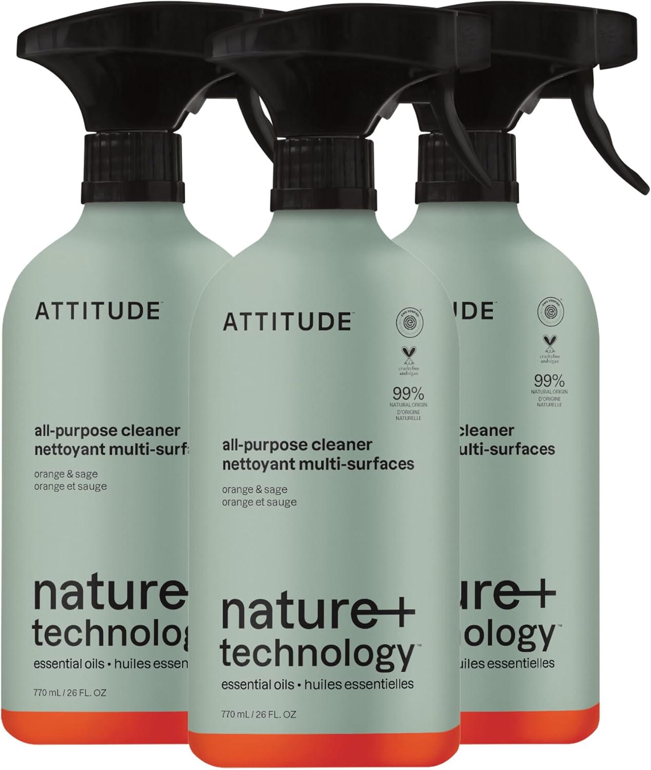 ATTITUDE All-Purpose Cleaner Spray, Natural Origin Ingredients, EWG Verified, Ammonia-Free, Removes Fingerprints, Dust and Dirt, Streak-Less, Lavender & Rosemary, 26 Fl Oz