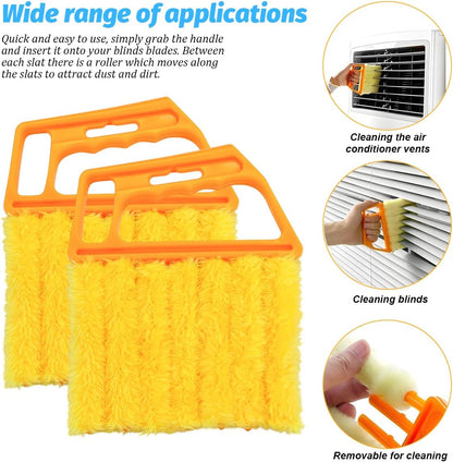 3PCS Car Window Blind Cleaner Duster Tool, 7 Fingers Microfiber Vehicle Handheld Shutter Dusting Cleaning Brush, Removable Auto Air Conditioner Vents Cleaner, Universal Fit (Yellow)