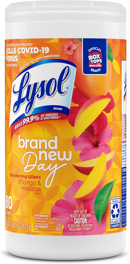 Lysol Brand New Day Disinfecting Wipes - Mango Scent - 80 / Canister - 6 / Carton - White
