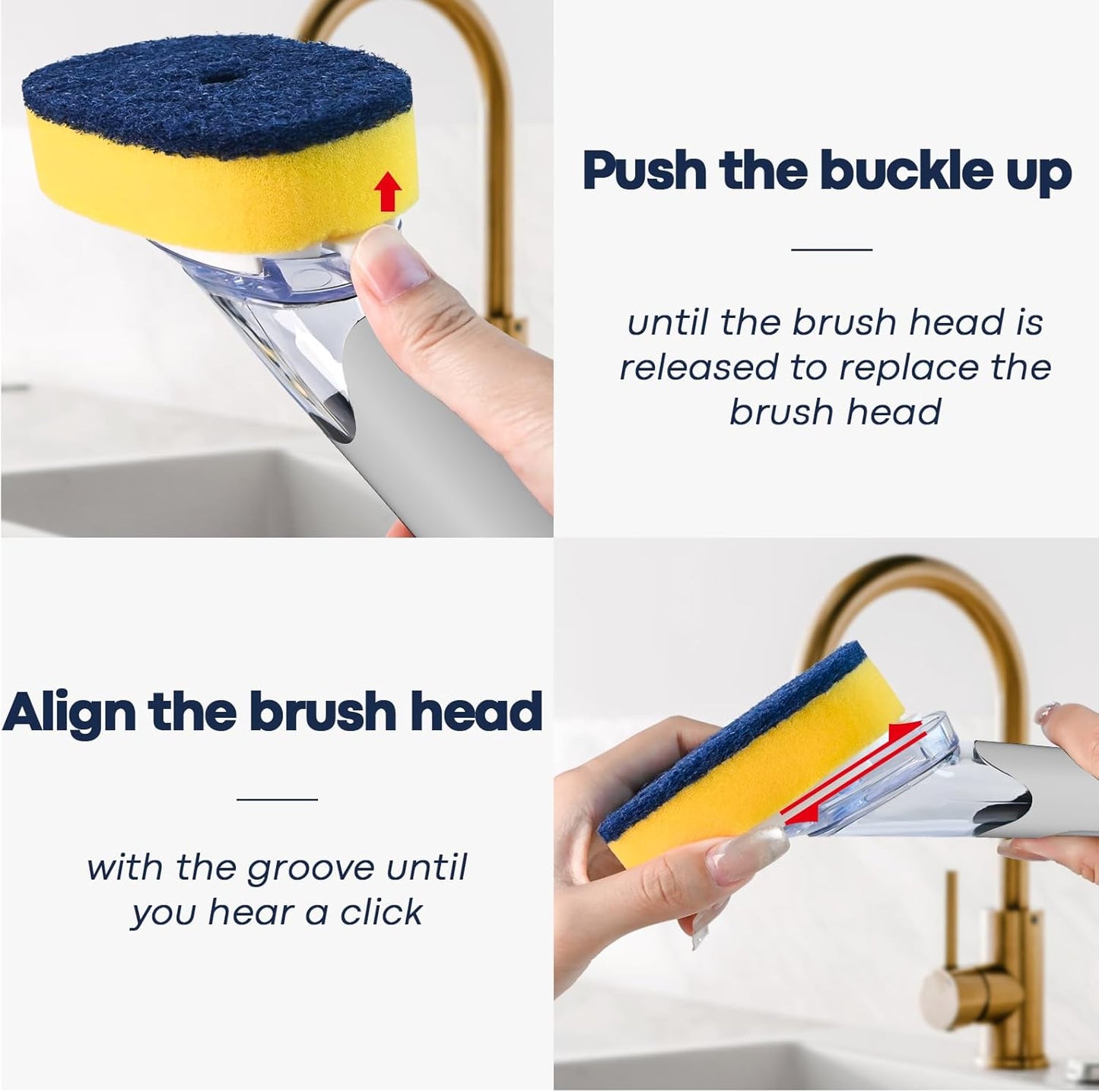 Dish Brush with Soap Dispenser Storage Set with 2 PCS Sponge Refills & Holder, Soap Dispensing Dish Brushes, Sponge with Soap Dispenser Handle, Dish Sponges with Handle for Dishes Pans Pots Sink