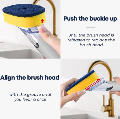 Dish Brush with Soap Dispenser Storage Set with 2 PCS Sponge Refills & Holder, Soap Dispensing Dish Brushes, Sponge with Soap Dispenser Handle, Dish Sponges with Handle for Dishes Pans Pots Sink