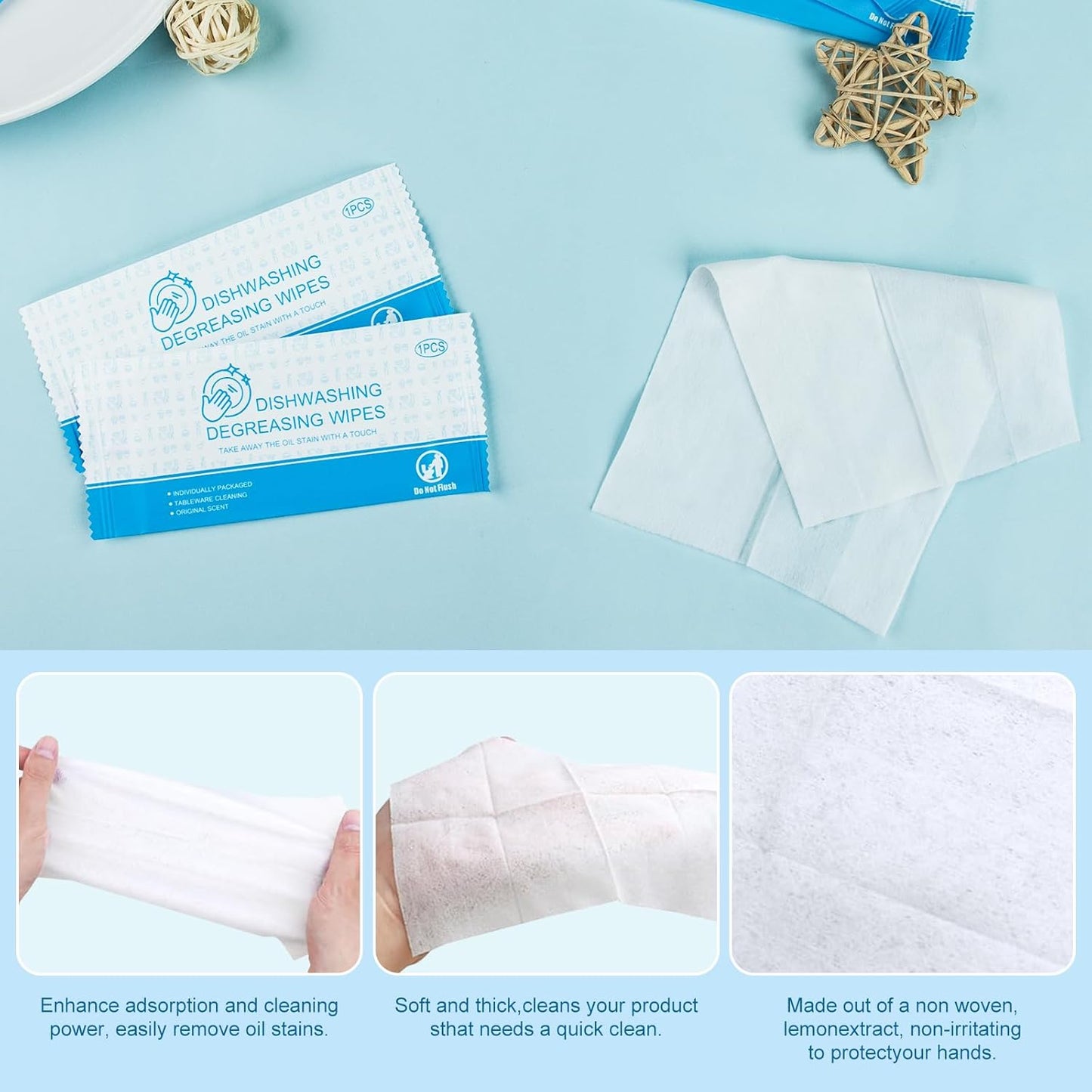 Dish Wipes for Camping Individually Wrapped Dish Cleaning Wipes Travel Unscent 7.7”x 7.3” Disposable for Kitchen Outdoor Traveling RV Quick Clean (Pack of 50)