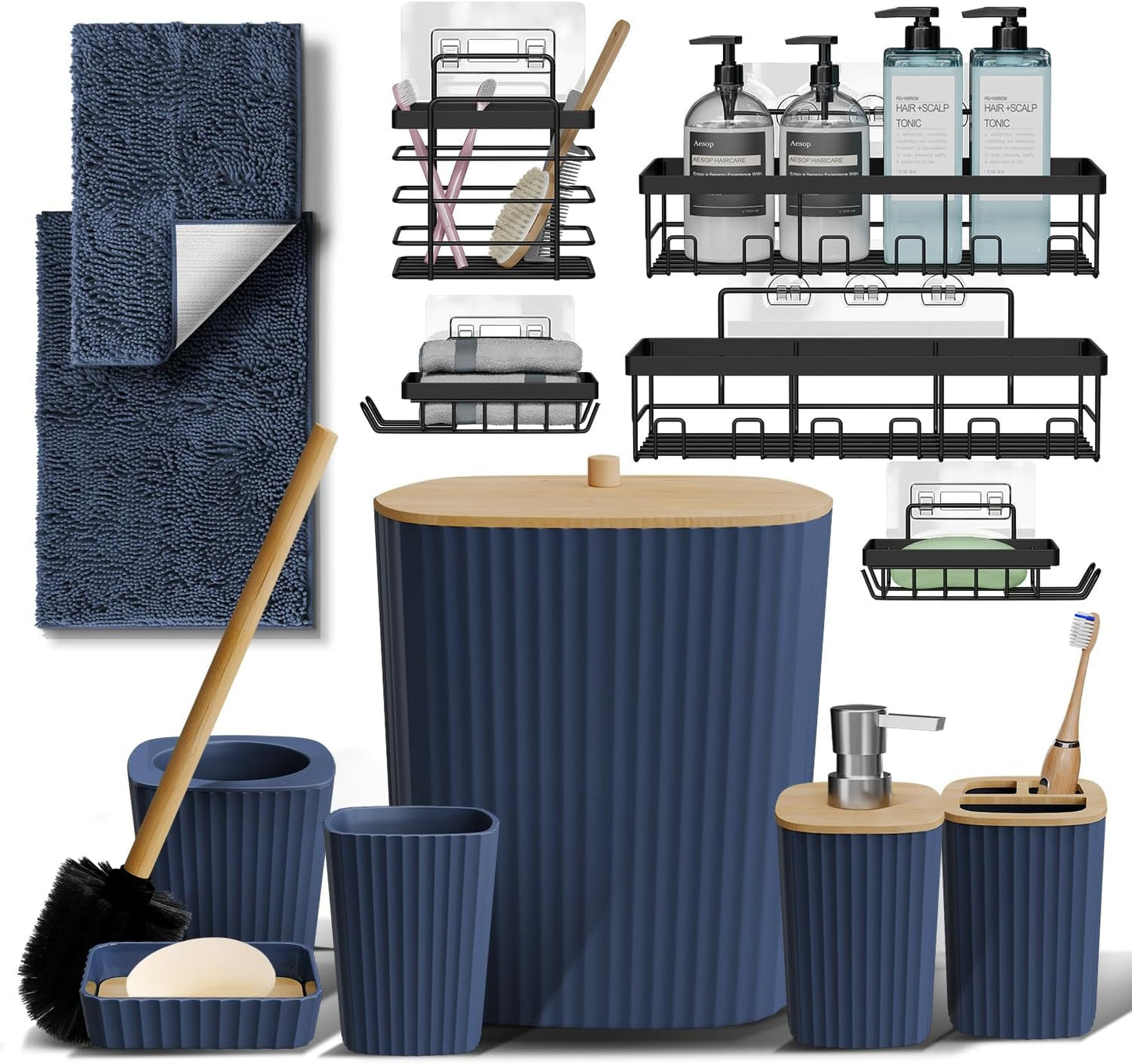 Clara Clark Bathroom Set - Sage Green Bathroom Accessories Set, 6PC Bathroom Accessory Set, Bathroom Sets with Toilet Brush, Trash Can & Soap Dispenser