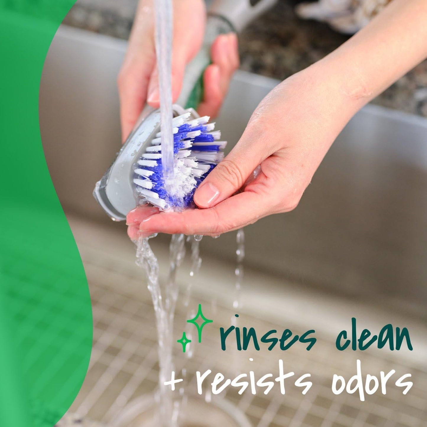 Scotch-Brite Odor Resist Soap Control Dishwand Brush, Non-Scratch Cleaning Brush with Scraper, Stands Upright, 4-Pack