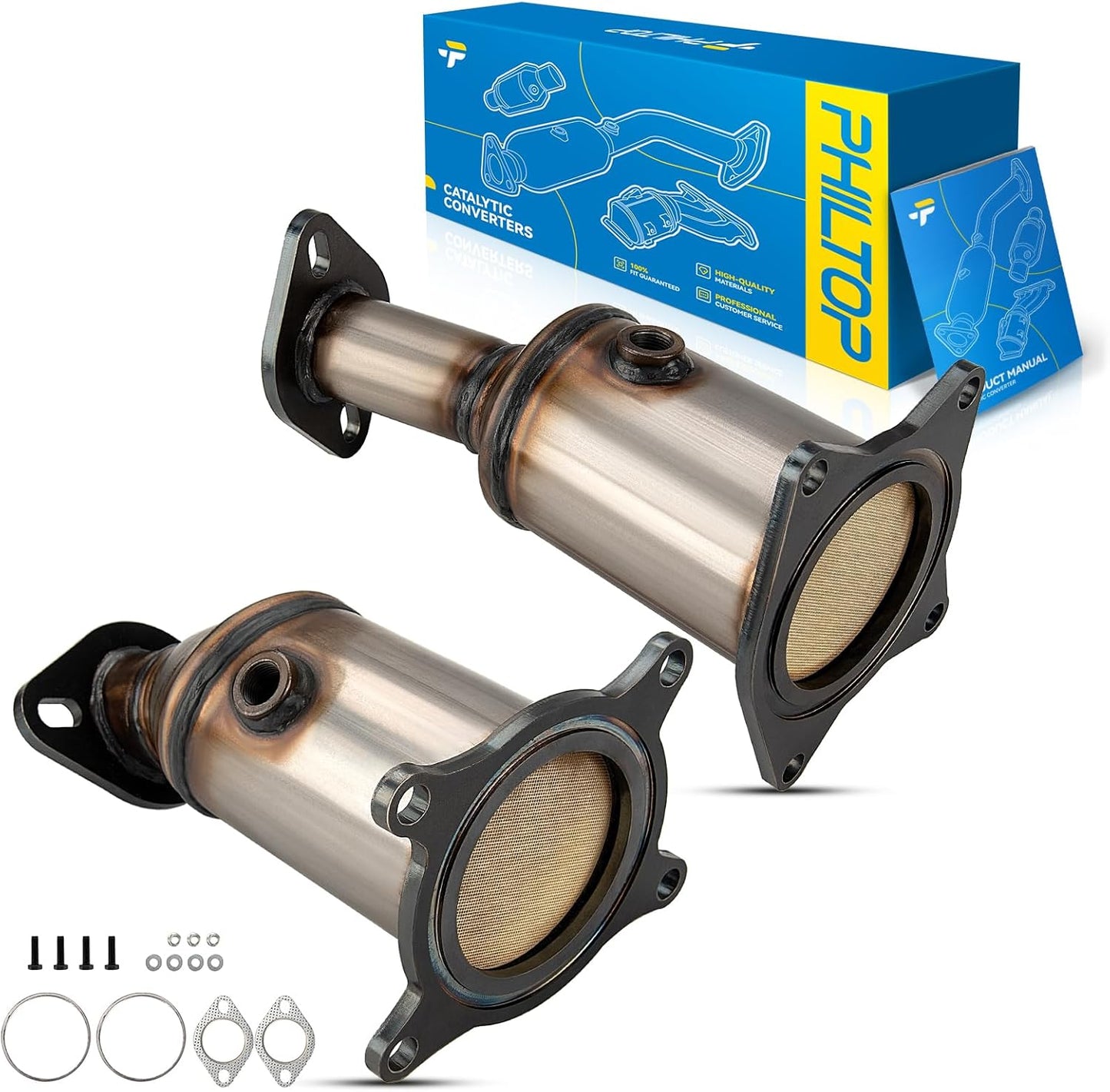 PHILTOP Left and Right Catalytic Converter Replacement For 2005-2010 300 2.7/3.5L V6 RWD, 2006-2010 Charger 2.7/3.5L V6 RWD, 2005-2008 Magnum 2.7/3.5L V6 RWD Replace 55434, 55433 (EPA Compliant) - Colors A