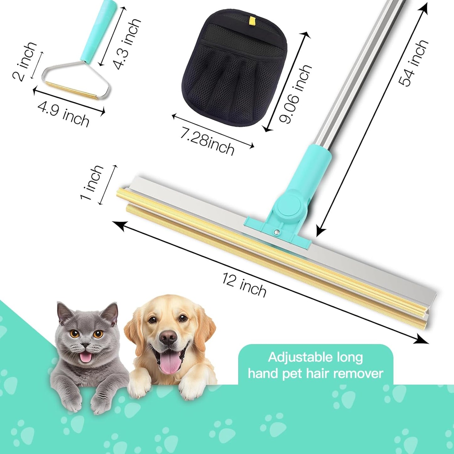 Carpet Rake for Pet Hair Removal - 3 in 1 Reusable Dog Cat Hair Remover Scraper with Adjustable Long Handle, Carpet Clean Brushes & Cat Dog Fur Rakes Scraper Broom for Couch, Rugs, Mats and Cars