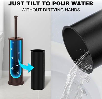 Stain Nickel Toilet Brush and Holder，Extra Long Handled Toilet Brush for Bathroom，Stainless Steel Heavy Duty Toilet Bowl Brush,Removable Inner Bowl,Deep Cleaning Dense Bristles Brush -Space Saving