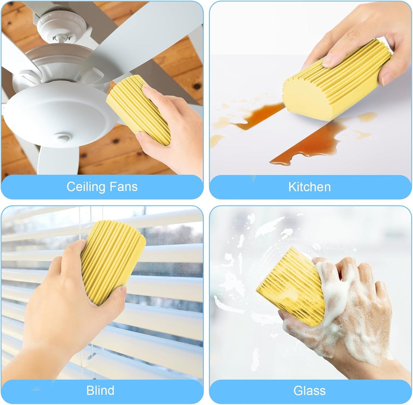 2-Pack Damp Duster Sponge for Clean, Magic Sponge Eraser Baseboard Cleaner Tool, Dusters for Cleaning Blinds, Glass, Vents, Railings, Mirrors,Window Track Grooves and Faucets