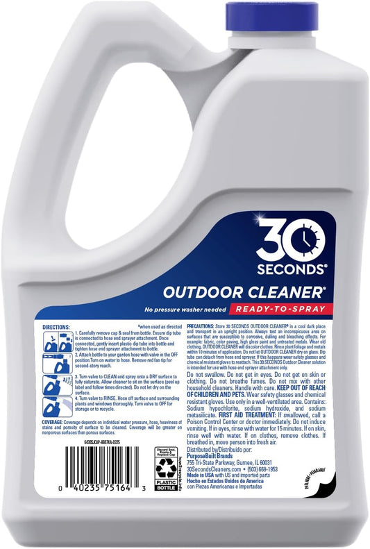 30 SECONDS Outdoor Cleaner 2 Pack with Hose End Sprayer - Cleans Stains from Algae, Mold and Mildew on Vinyl Siding, Deck, Patio, Brick and More