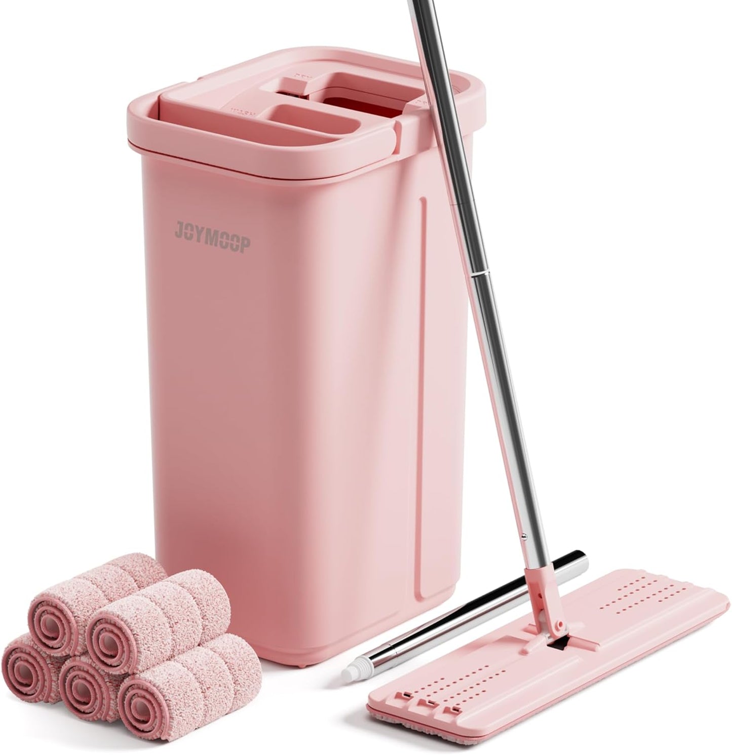 JOYMOOP Pink Mop and Bucket with Wringer Set for Home, with 3 Reusable Microfiber Mop Pads, Hands-Free Self-Cleaning System, Suitable for Floor Cleaning and Wall Cleaner